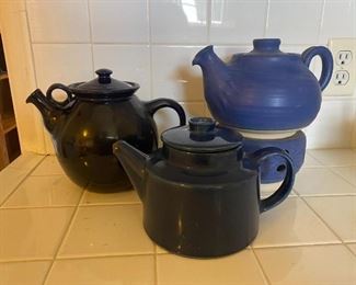 Set of 3 Blue Pottery Tea Pots Denmark Birkerod