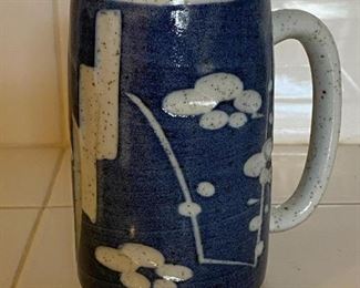 Tall Stoneware Blue Pottery Coffee Cup
