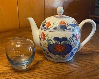 Asian Design Tea Pot and Pale Blue Bud Vase