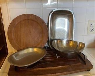Mid Century Wood and Stainless Kitchen Items