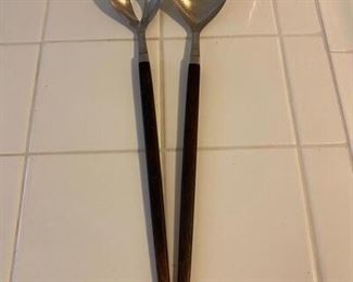 Vintage Mid Century Modern Wood Handle Salad Tongs