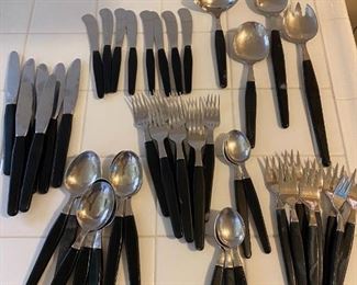 Mid Century Modern MCM Dansk Flatware Silverware Set Black Handle