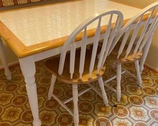 Farmhouse Tile Top Kitchen Table with 2 Chairs