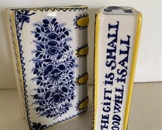 Vintage Yellow and Blue Floral Ceramic Book Figurines