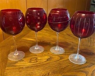 Mikasa Red to Clear Crystal Wine Glasses