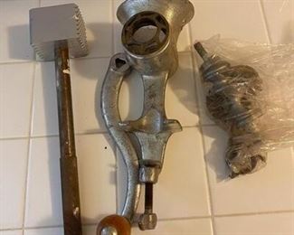 Vintage Meat Grinder and Mallet