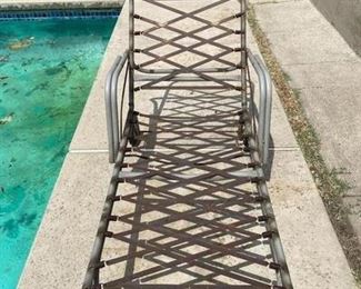 Vintage folding aluminum lounge chair with webbing