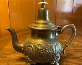 Decorative Stamped Embossed Brass Tea Pot