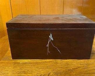 Vintage Wood Locking Box with Key