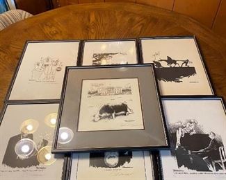 Lot of 7 Political Comic Art Signed Numbered 1985 Los Angeles Times