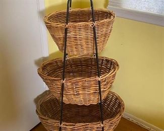 Three Tier Wicker Basket Organizer Stand