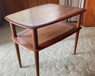 Mid Century Modern PETER HVIDT Teak and Cane Side End Table FF France Sons