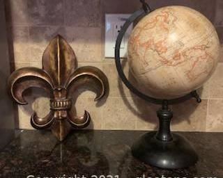 Desk Globe and Fleur De Lis Decor