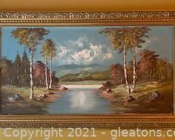 Gorgeous Framed River and Lanscape Oil Painting on Canvas