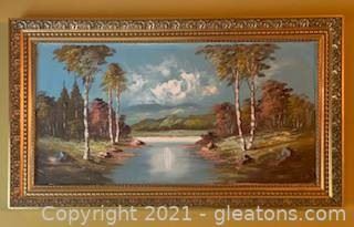 Gorgeous Framed River and Lanscape Oil Painting on Canvas