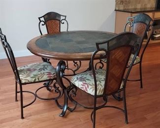 Very Nice Wrought Iron Dinette Set Table and 4 Chairs