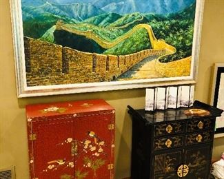 Great Wall of China Painting, Asian Chests