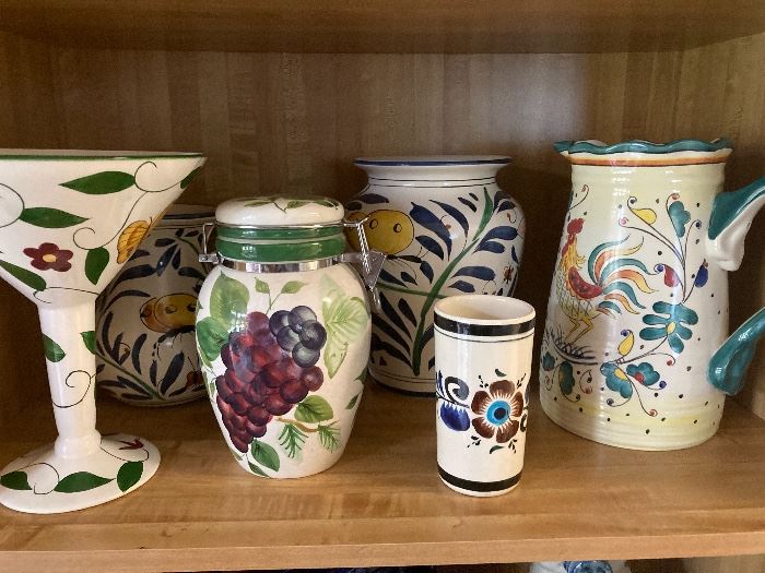 Mix and match decorative pieces.  Hand painted  with bright intriguing colors. $ 15.00 each for large pieces small glass/vase $ 8.00