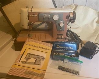 SBF PINK Sewing Machine w/ Attachments, bobbins and book and case