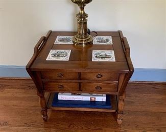 Maple Colonial Tile Top End Table with Drawers