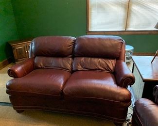 Hancock & Moore Leather Love Seat with Nailhead Trim