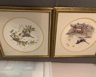 Pair Vintage Bird Prints by J. Mizell
