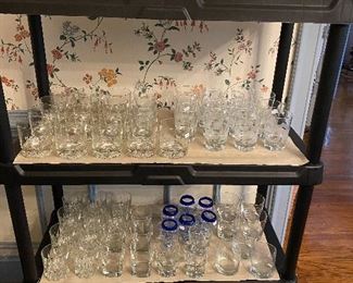 An amazing collection of cocktail glasses.  All have brand name liquor logos....