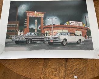 Rare and limited, set of 7 signed prints from the renowned artist, Dana Forrester. Created exclusively for Jim Wangers in 1997 Prints are signed by both Dana Forrester and Jim Wangers and numbered out of 1000. Six classic car drawings and one story board, all 18" x 24" All 7 pieces are in mint condition! Included are "The Gee-To Tigers put on their show at Indy" - Sept. '66 "Just another night of racing on Woodward" - June '67 "The press snubs the Judge, and the Trans-Am too" - Dec. '68 "Royal wins Pontiac's first NHRA title" - Sept. '60 "Royal's two most famous Bobcats at home" - Jul. '69 " plus story board detailing the history behind each print . 