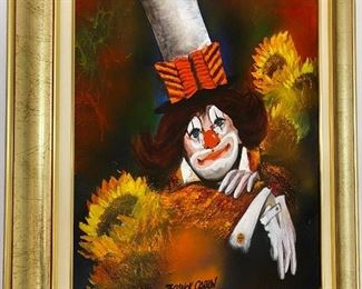 Franck Carrón clown painting, 33 inches by 29 inches.
