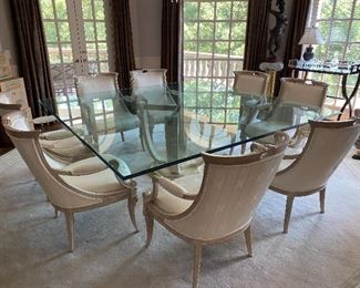 7’ x 7’ glass dining table . Seats 8