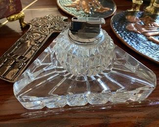 Waterford triangular ashtray and lighter