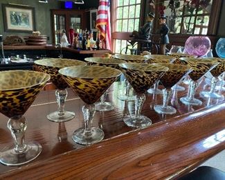 hand blown Amici leopard print martini glasses