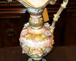 Large Italian Ardalt Capodimonte Pitcher, 16" Tall x 9" Wide