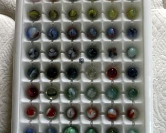Antique Glass Marble Collection, Various Makers, Sizes, And Colors, Approx Qty 100, Contents Of Two Storage Trays