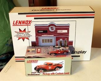 Lennox 1:24 Scale Clock Tower Display, In Original Box, And Lennox 1937 Studebaker Die Cast Model Car, In Original Box
