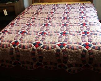 Hand Pieced, Hand Stitched Wedding Ring Quilt, 82" x 72"
