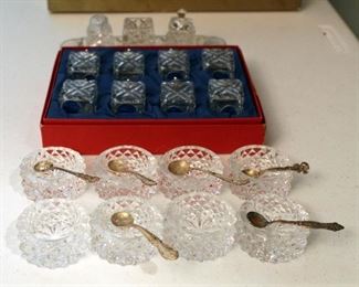 Leonard Crystal Individual Salt Shaker Set In Box, Round Salt Savers With Silver Spoons, Qty 6 And More