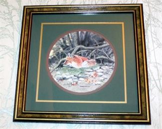 Framed Matted Under Glass Fox And Hound Prints, 11.75in x 11.75in