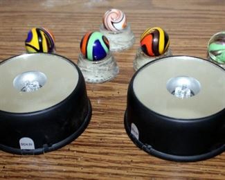 Acrylic Shooter Marbles With Glass Marble Display Stands And Lighted Display Stands, Qty 12 Pieces
