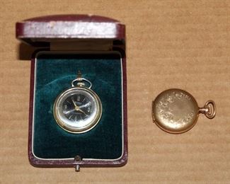 Webster 5th Ave Anti Magnetic Ladies Pocket Watch In Jewelry Case And Hampden Gold Ladies Pocket Watch Engraved With Floral And Dove Design