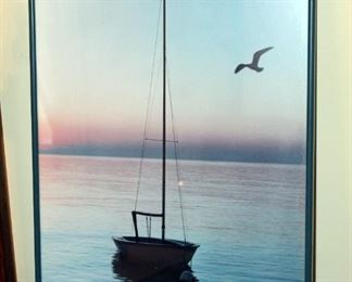 Nautical Decor Including, Sailing Skiff Photograph, Port Hole Wall Hanging, Brass Anchor And Seagull Wall Decor