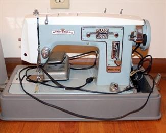 Vintage Portable Universal Electric Sewing Machine, Model K0Z, With Foot Pedal Controls, And Attachments
