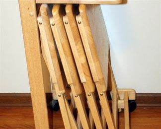 Solid Wood Rolling TV Tray Cart, With 4 Folding Trays