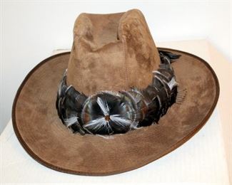 Sued Leather Western Hat With Feather Band, Size 7 3/8, Resistol straw Hat, Resistol Bradford Felt Hat, Country Gentlemans Hat, And Fishing HAt