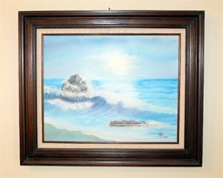 Framed Hand Painted Oil On Canvas, Seascape Painting, By Artist Tovar, 22.25" x 26.25"