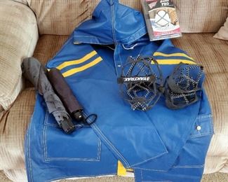 Yaktrax Heavy Duty Traction Shoe Covers, Qty 2, Umbrellas, Qty 2 And Rain Coat With Hood Size L