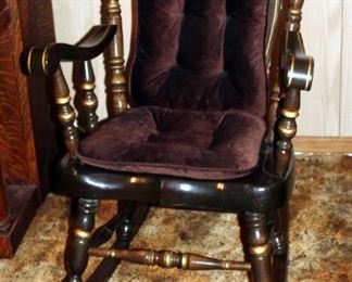 Vintage Painted Wood Rocker, With Padded Seat Cushions, And Foot Stool