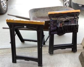 Wheelbarrow and Sawhorses