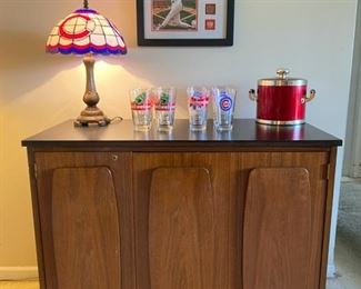 VTG Bar Server Cabinet & Chicago Cubs Memorabilia