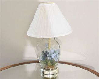 Glass Table Lamp With Faux Flowers Interior and Shade